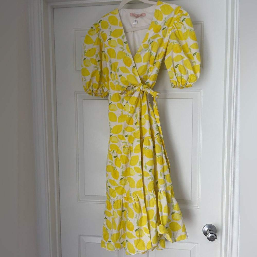 Anthropologie Hutch V-Neck Tiered Wrap Midi Dress Size SP Lemon Citrus